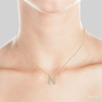 1/20 Ctw Initial 'N' Round Cut Diamond Pendant With Chain in 10K Yellow Gold